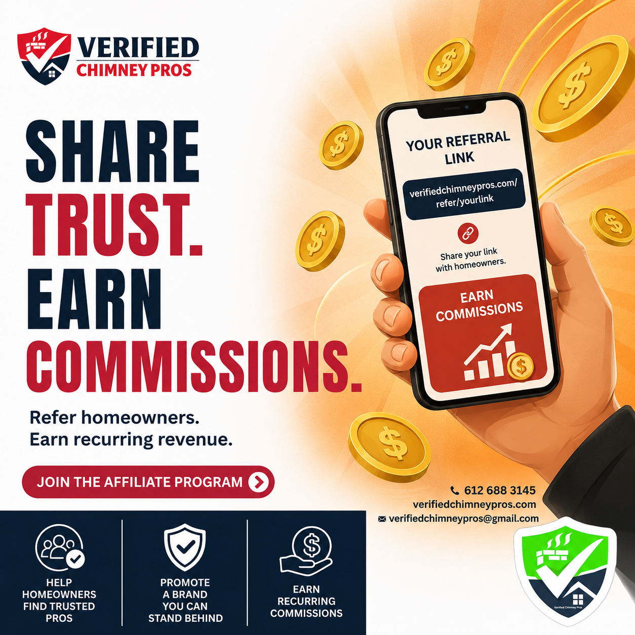 Affiliate promoting the Verified Chimney Pros chimney affiliate program while helping homeowners find trusted chimney professionals.
chimney affiliate program