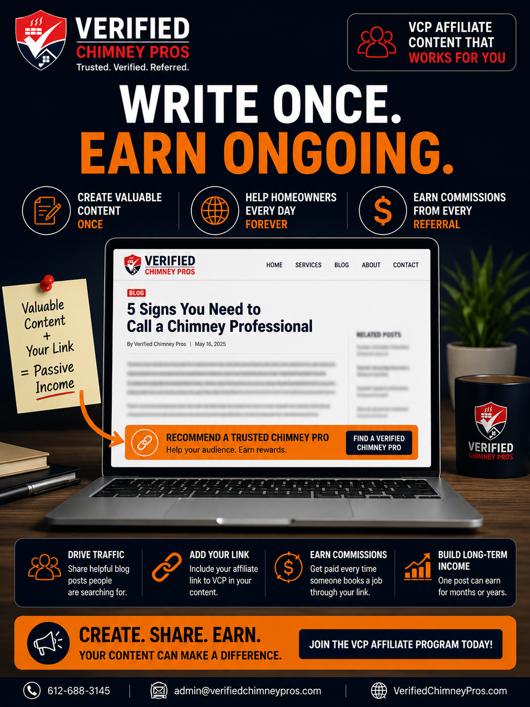 	Affiliate writing SEO-optimized affiliate blog content on laptop earning passive commissions