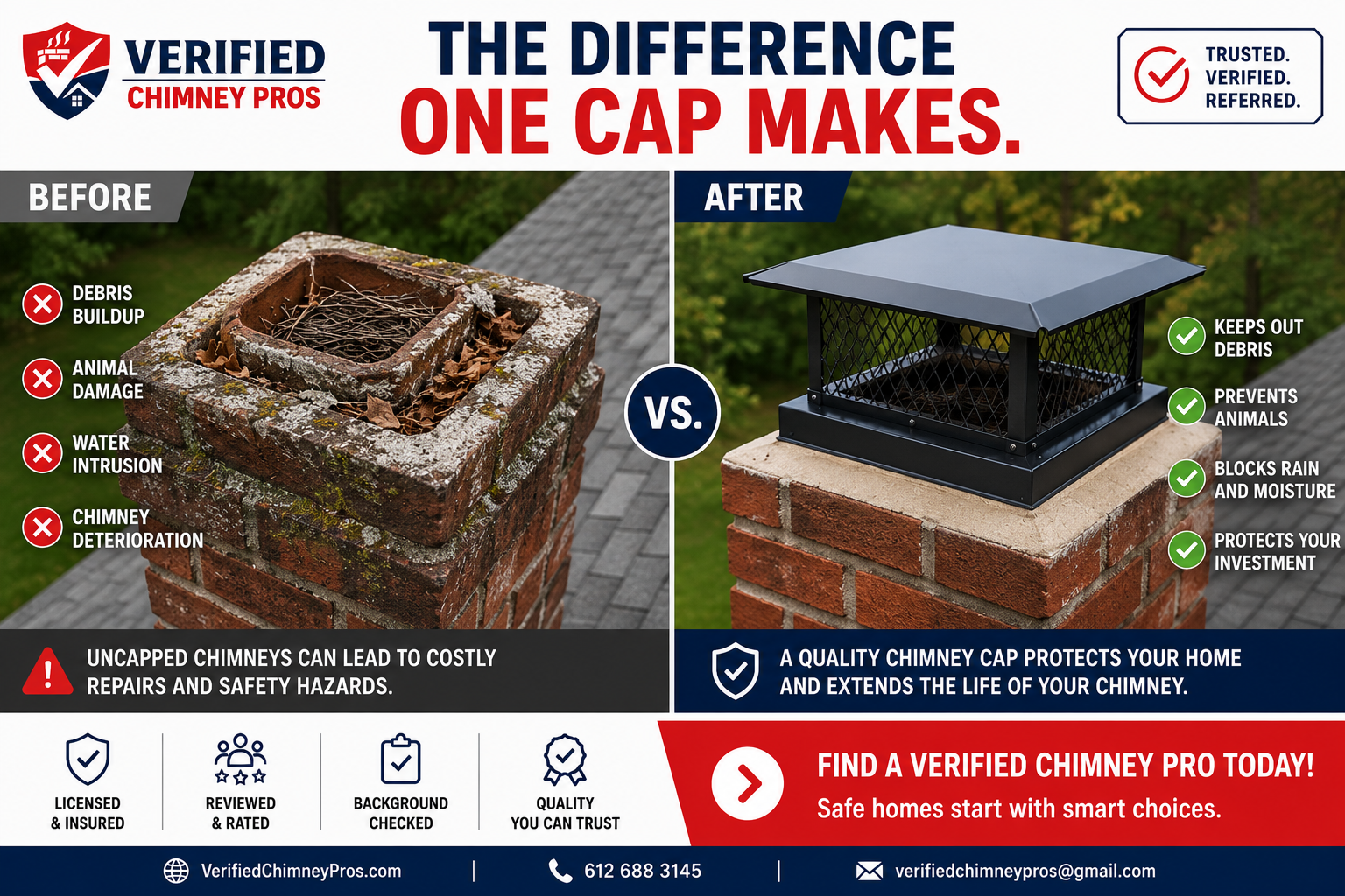 Chimney cap installed on a residential chimney protecting against rain, animals, and debris on a cloudy day
chimney cap