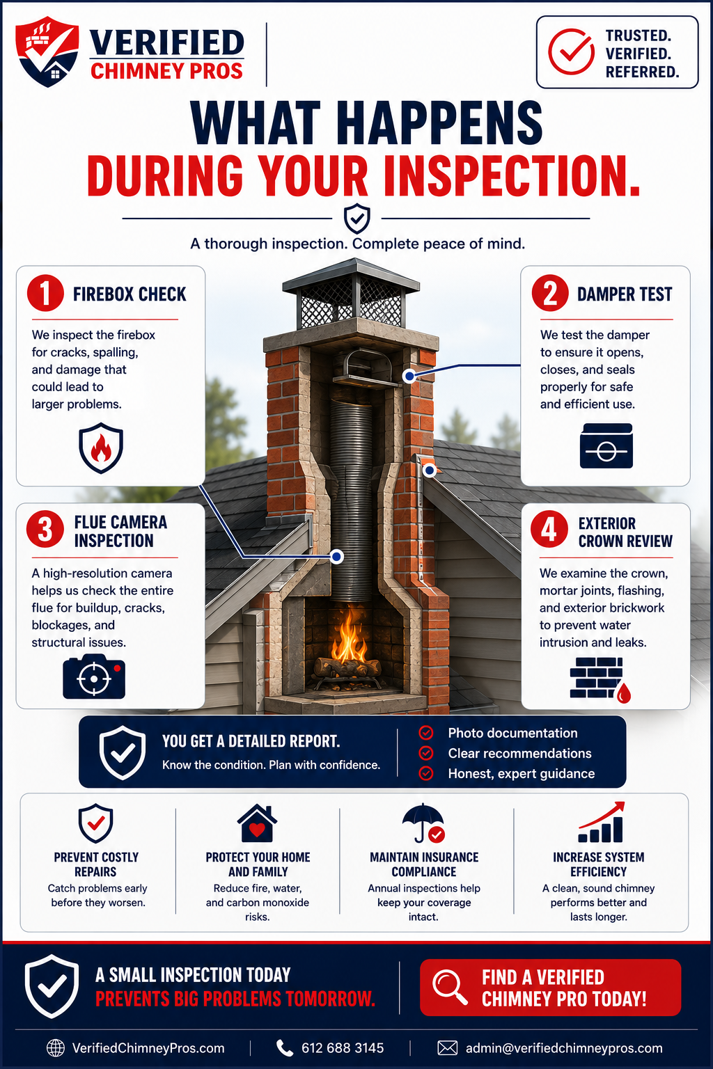 A verified chimney inspector performing a professional chimney inspection process on a residential rooftop
chimney inspection process