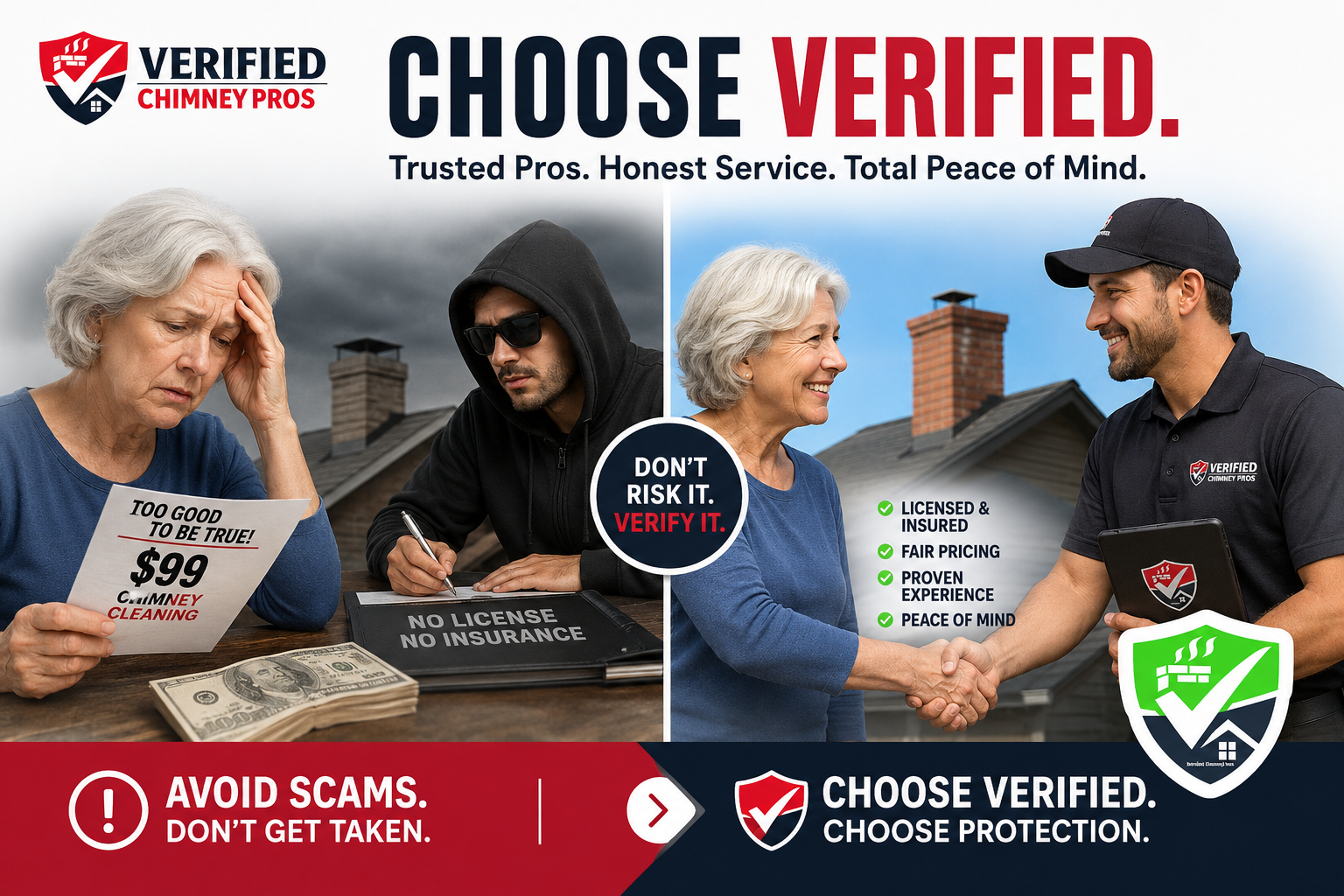 Homeowner meeting with a trustworthy chimney contractor verified by Verified Chimney Pros.<br />
trustworthy chimney contractor