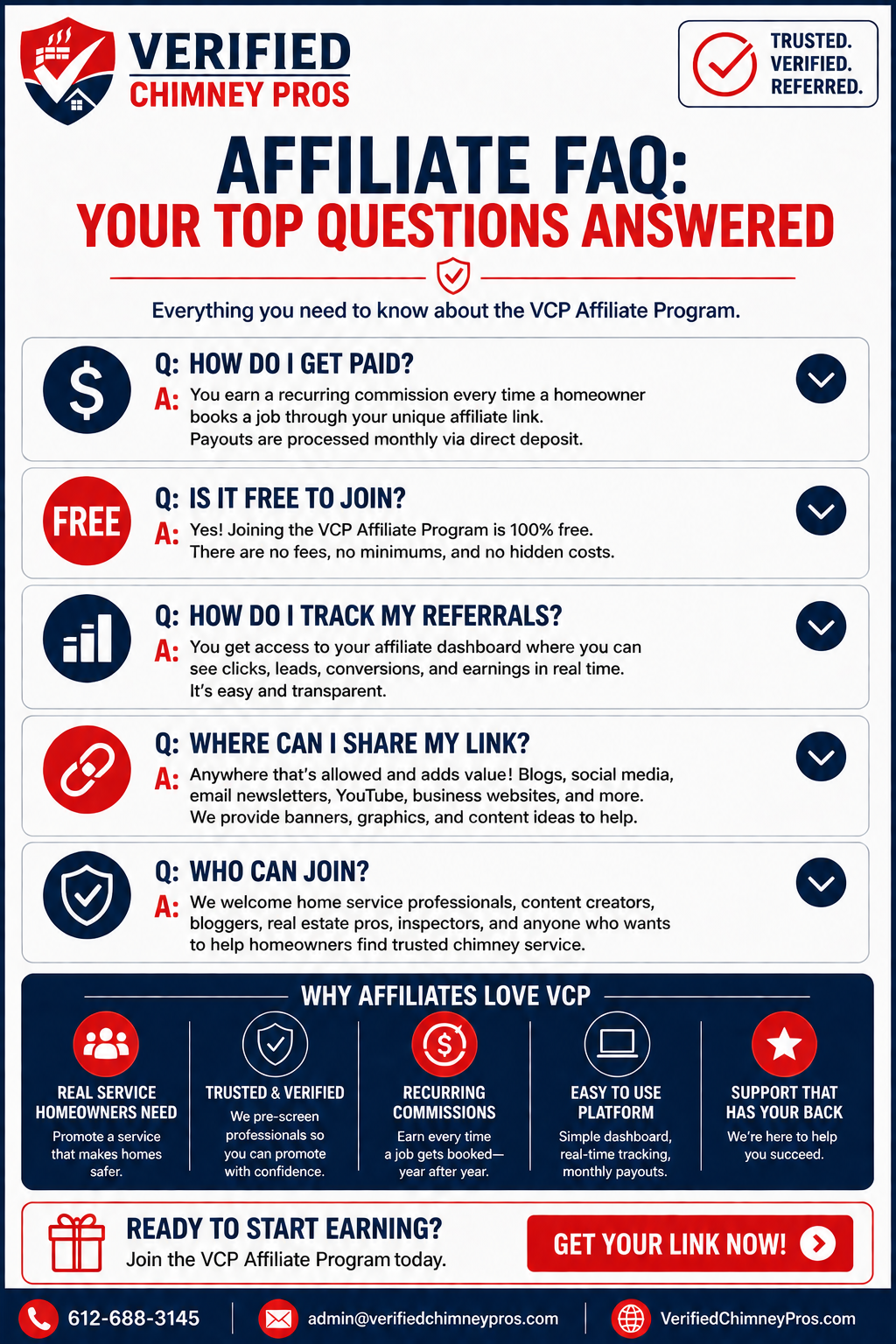 Verified Chimney Pros Affiliate FAQ - Affiliate marketer reviewing dashboard showing referral tracking, commission earnings, and real-time analytics
Verified Chimney Pros Affiliate FAQ