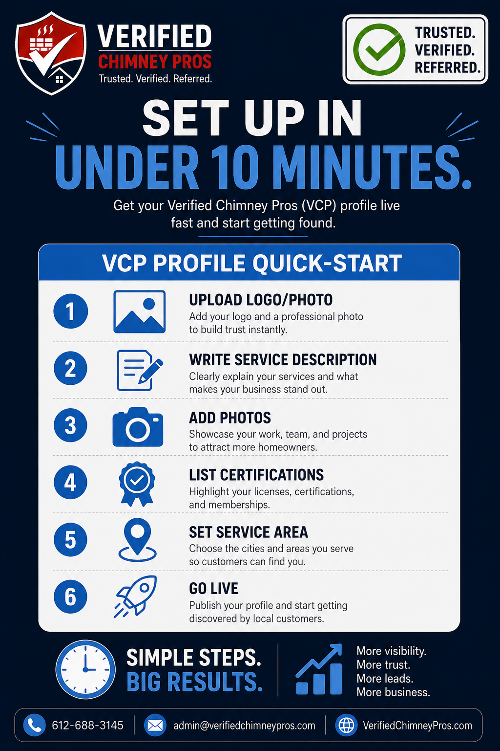 chimney contractor optimizing a VCP profile setup on a laptop to win more homeowner leads