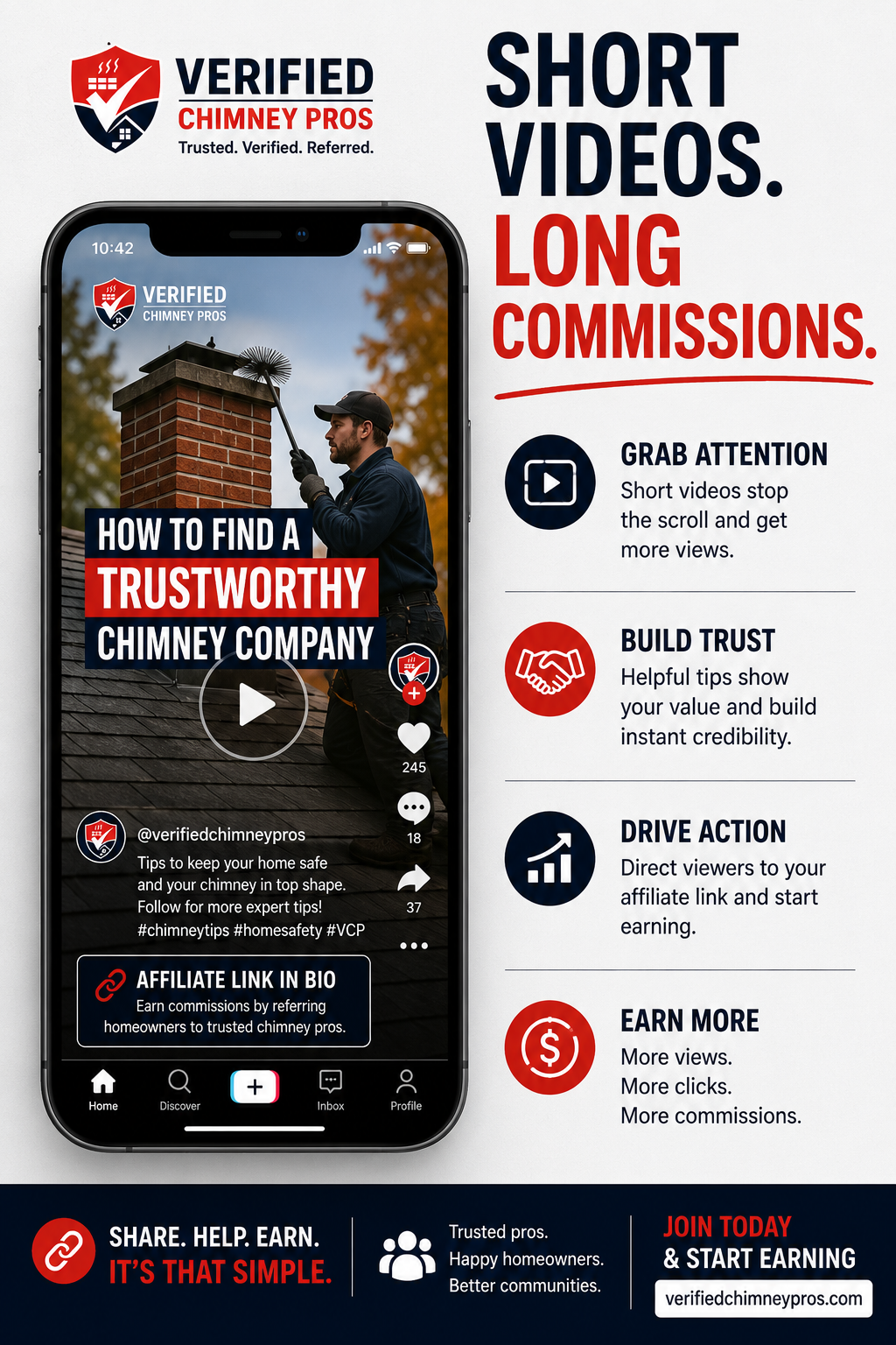 Affiliate creating video affiliate marketing content on smartphone with chimney safety tips