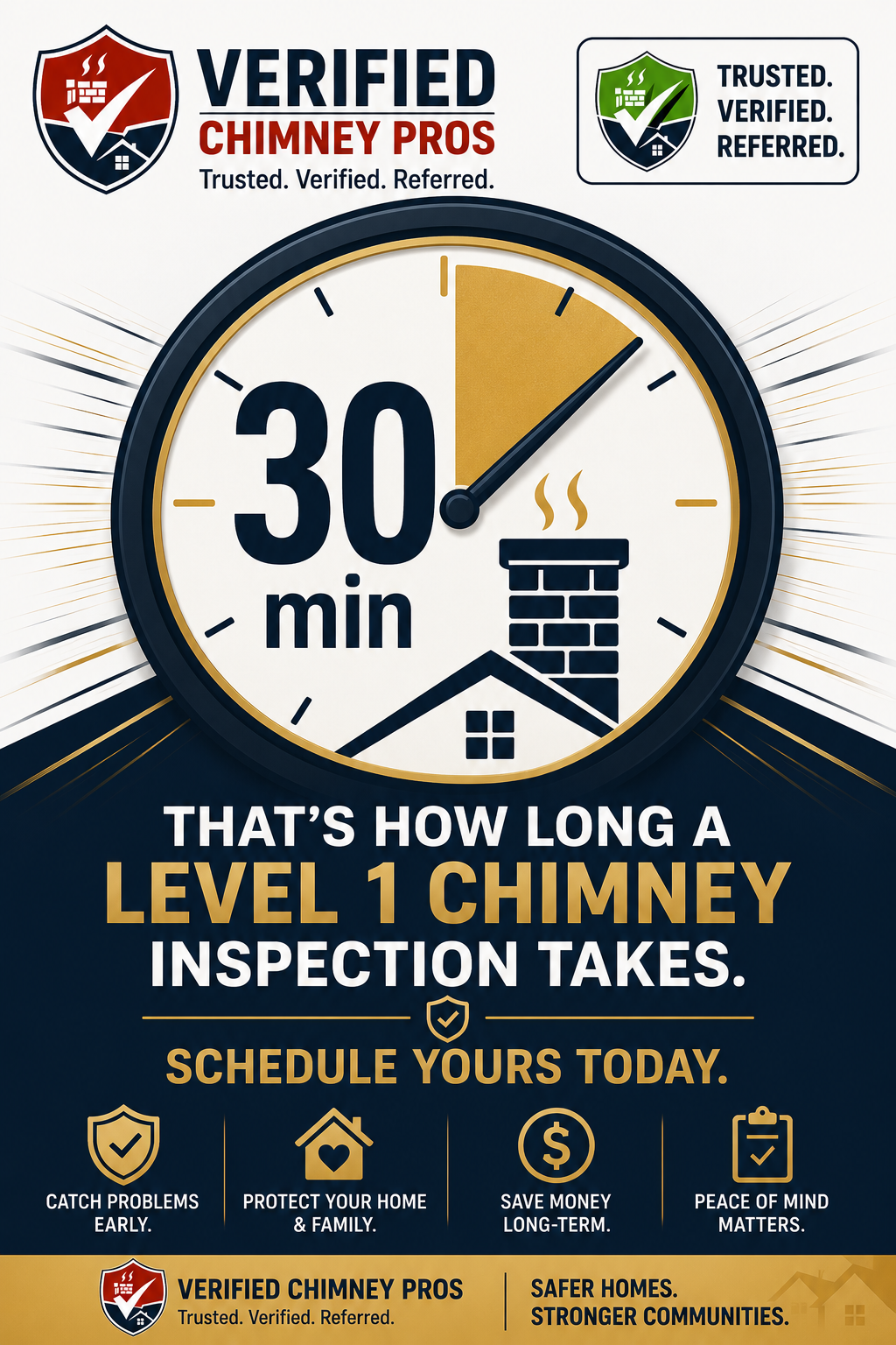 homeowner checking clock while verified pro completes a fast 30-minute chimney inspection time